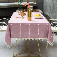 Christmas Decoration Tablecloth Pink Green Striped Plaid Washable Cotton Linen table cloth Family Gathering Wedding Table cover
