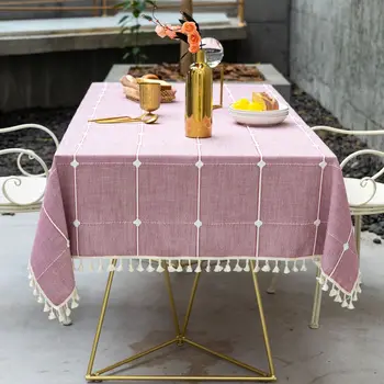 

Christmas Decoration Tablecloth Pink Green Striped Plaid Washable Cotton Linen table cloth Family Gathering Wedding Table cover