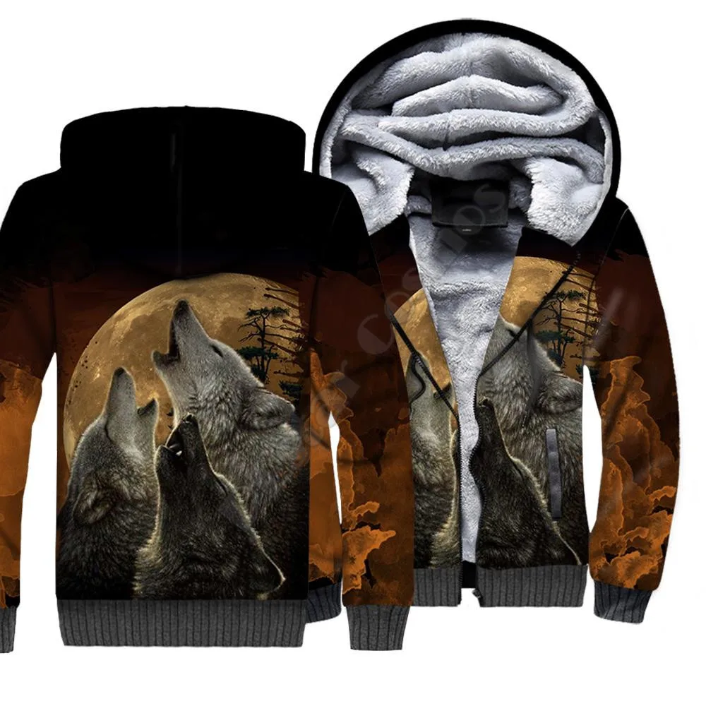 Wolf Animal 3D Printed Fleece Zipper Hoodies Men For Women Winter Warm Double Plus Velvet Jacket Cosplay Costumes 11