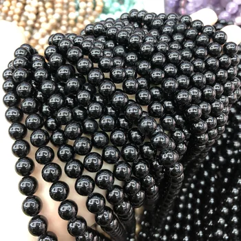 

New Round Black Tourmaline Natural Stone Beads for Jewelry Making Necklace Accessories Gifts for Women Size 5 6 8 10 mm