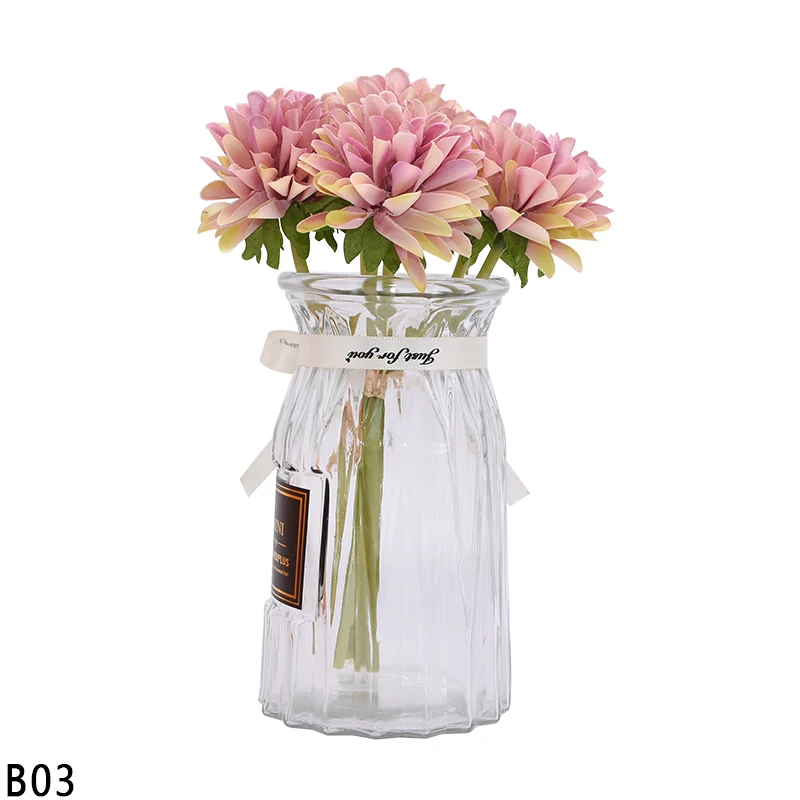 6 шт./Букет искусственных шелковые хризантемы, цветок, имитирующий фиолетовые гортензии, венок, украшение для дома, свадебные цветы для невесты - Цвет: B03