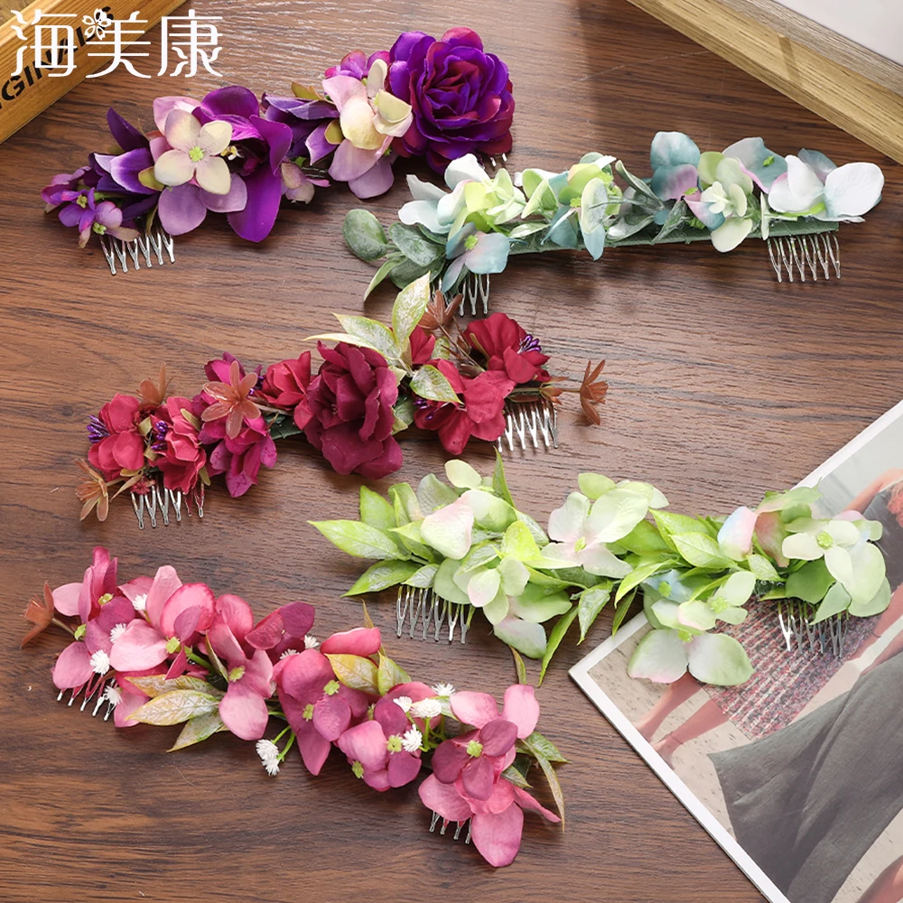 Haimeikang Romantic Hair Comb Decoration Rose Petal Camellia Flowers Crown Wedding Flora Hairpin New Hair Accessoires Bridemaid