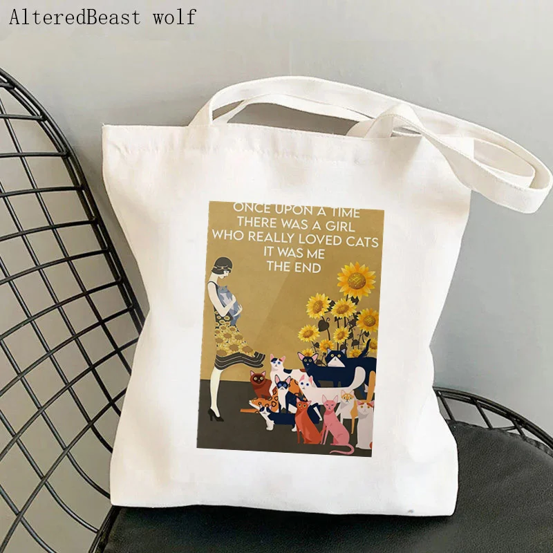 Women Shopper bag Time Spent With Cats And Plants Bag Harajuku Shopping Canvas Shopper Bag girl handbag Tote Shoulder Lady Bag