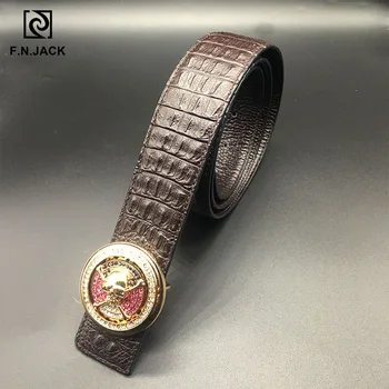 

Genuine Leather Waist Belts with Shinning Skull in round Circle buckle High quality Men Smart casual Fashion Cool Corset Belt