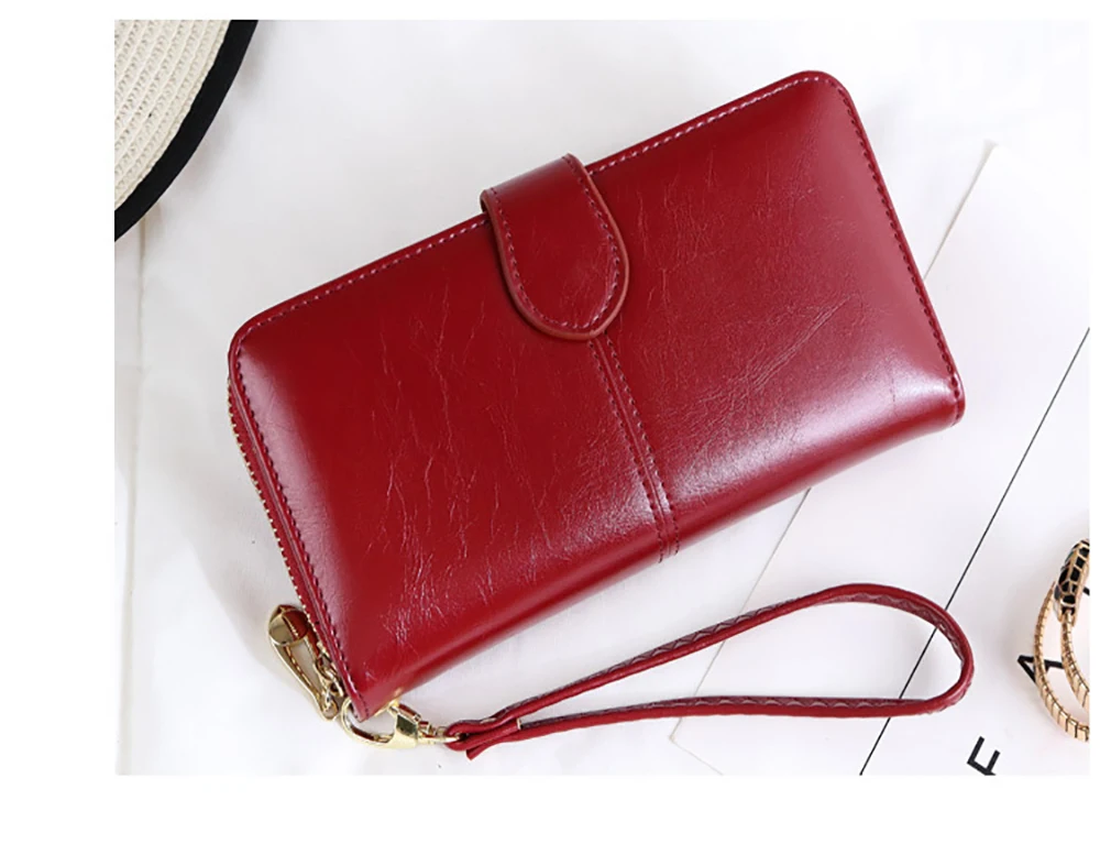 Women Oil Wax Leather Women's Wallet Female Purses Big Capacity Hasp Zipper Purse Ladies Long Wristlet Clutch Coin Card Holders Women Oil Wax Leather Women's Wallet Female Purses Big Capacity Hasp Zipper Purse Ladies Long Wristlet Clutch Coin Card Holders
