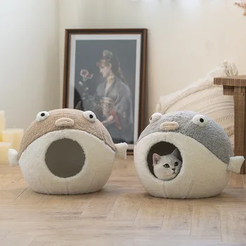 따뜻한 양털 고양이 침대 집 동굴 고양이를위한 작은 상자 안락 의자 새끼 고양이 개 개집 고양이 둥지 쿠션 매트 애완 동물 깊은 집