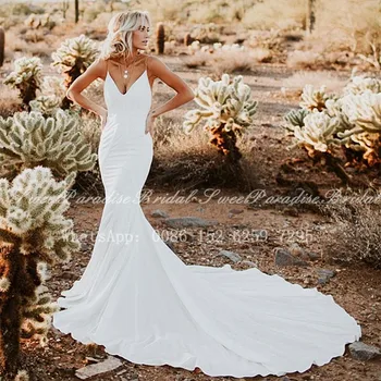 

Sexy Backless Wedding Dress Mermaid Long Chapel Train 2020 Spaghetti Strap White Beach Bridal Dresses Gown Vestidos De Novia