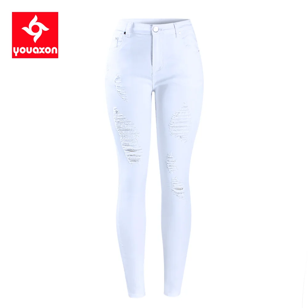 2067 Youaxon Jeans Curvy bianchi Distressed di taglia EU pantaloni da donna  elasticizzati a vita media da donna Jeans Skinny strappati per donna  Jean|skinny jeans for women|jeans for womenripped skinny jeans -
