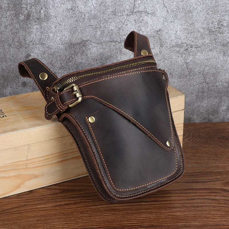 Luufan Men Crazy Horse Leather Drop Leg Bag Waist Bag Crossbody Bag Fanny Pack Belt Hip