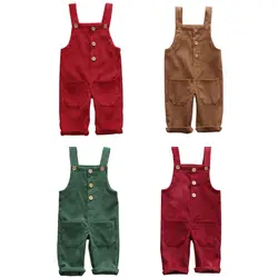 Dropshipping Baby Boys Girls Clothes Velvet Suspender Overalls Pants Button Strap Long Jumpsuit Loose Trousers 6 Months-5 Years