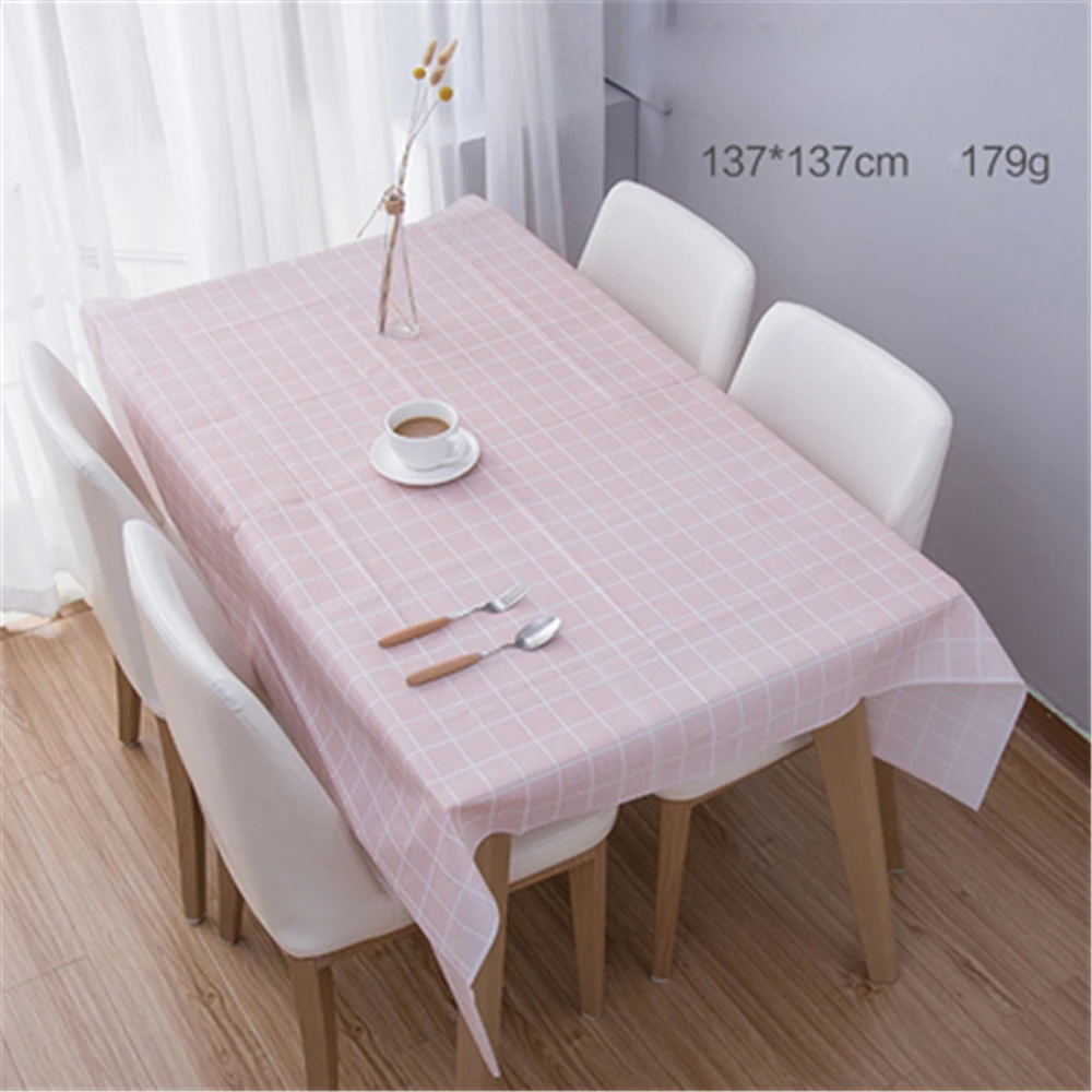 Plastic PVC Tablecloth Print Color Pink Wedding Birthday Party Table Cover Rectangle Desk Cloth Wipe Covers Waterproof