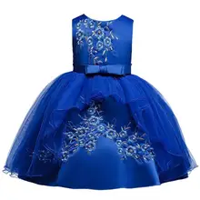 Детские платья из пряжи для девочек, очаровательное вечернее платье из полиэстера без рукавов с вышивкой и бантом