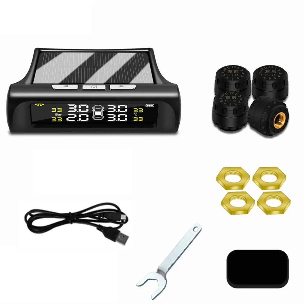 T2 Car Solar Wireless Tire Pressure Monitor System Tpms Car Tire Pressure Temperature Detection System