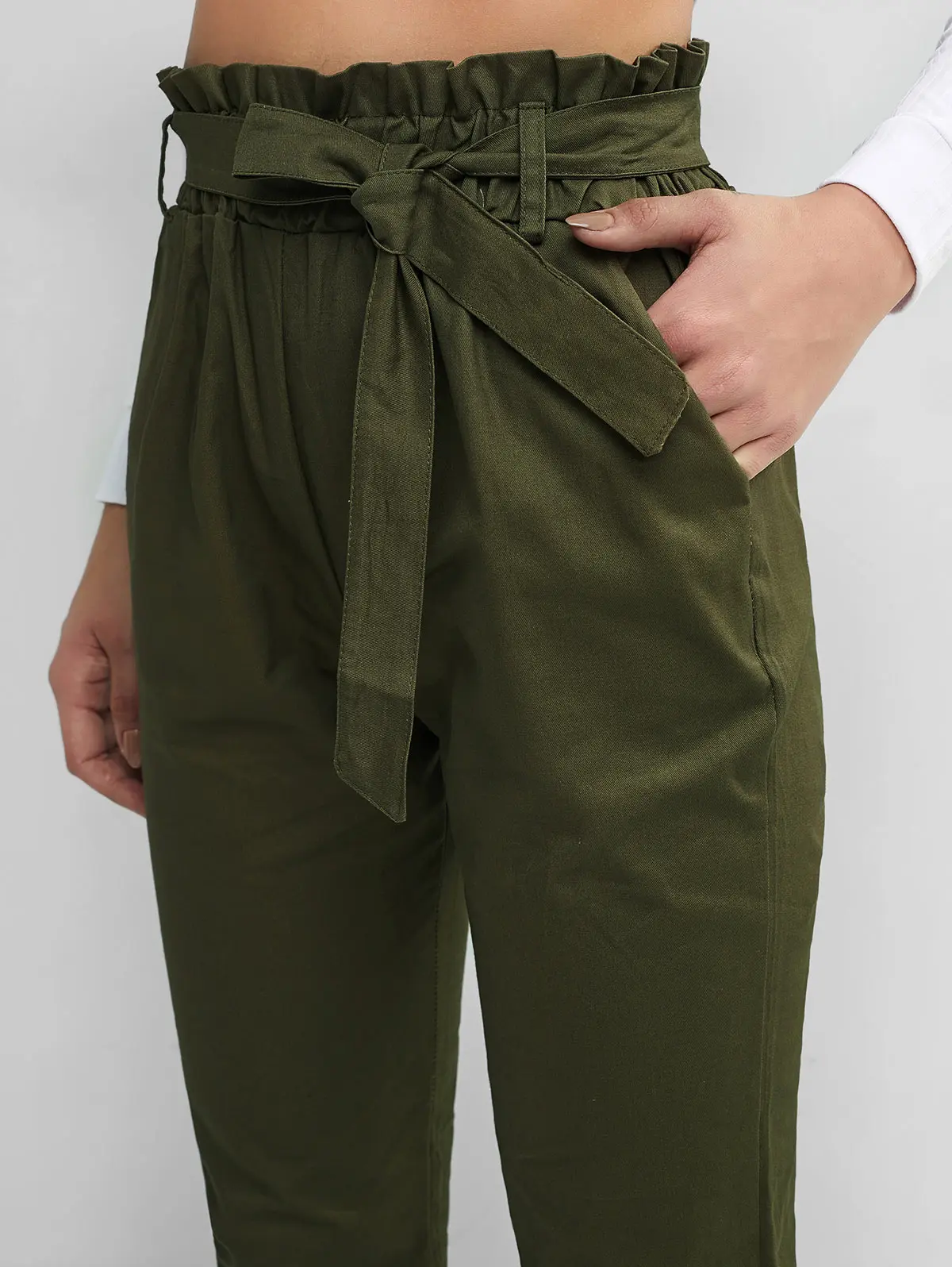 ZAFUL Твердые Карманы с поясом Paperbag Jogger Брюки 2019new Стиль Осень Высокая талия створки брюки камуфляж зеленые эластичные женские брюки