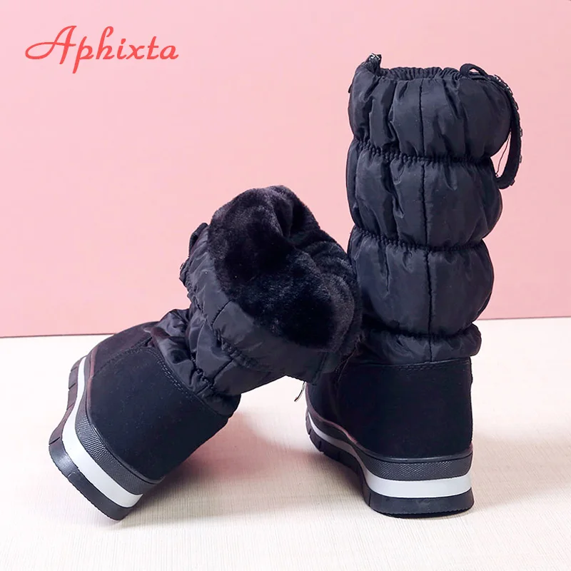 APHIXTA/ г. Зимние сапоги высокие женские сапоги теплая плюшевая обувь легкая обувь с блестками и кристаллами, большой 41 женская обувь с застежкой-молнией - Цвет: Black