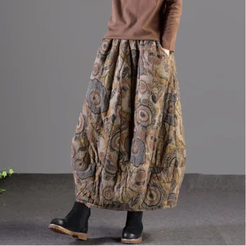 

[EWQ] 2020 Autumn Winter Elastic Waist Print Patchwork Pockets Loose Large Size Casual Skirt Women Fashion Tide AK26106