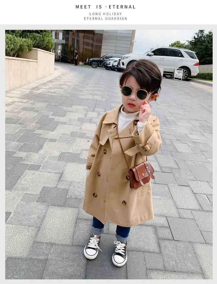 2021 New Boutique Autumn Fashion Kids Girl Long Trench Coats Toddler Baby Outerwear Children Clothing England Style Windbreaker