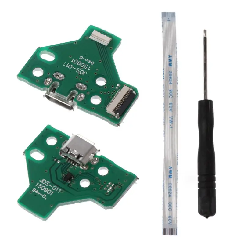 

For Dualshock 4 PS4 Pro Slim Controller Charging Socket Port Circuit Board JDS 0.11 with 12 Pin Power Flex Cable