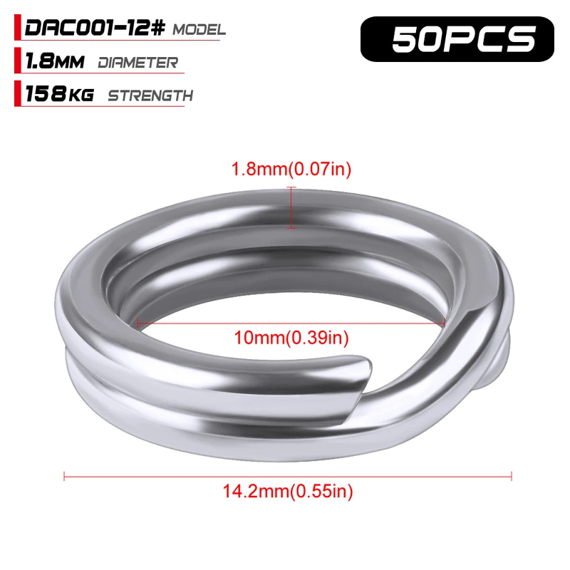 PROBEROS Stainless Steel Fishing Connector Rings - 50pcs Silver Split Rings for Bait and Tackle Accessories