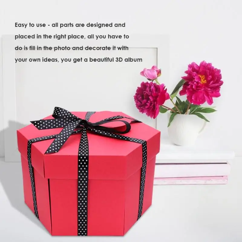 

Hexagonal Explosion Box DIY Photo Album Scrapbook Bomb Boxes Easy to Use Xmas Valentine Present Surprise Birthday Gift