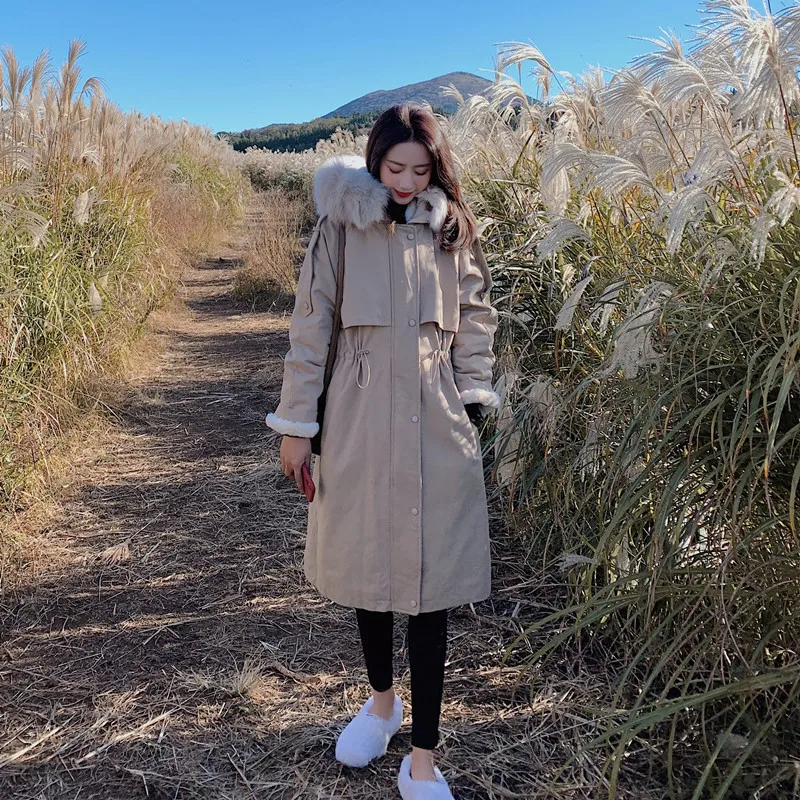 

Large Fur Collar Cotton Coat Women's Mid-length 2019 Winter New Korean Loose-Fit Cotton-padded Clothes Cotton-padded Jacket INS