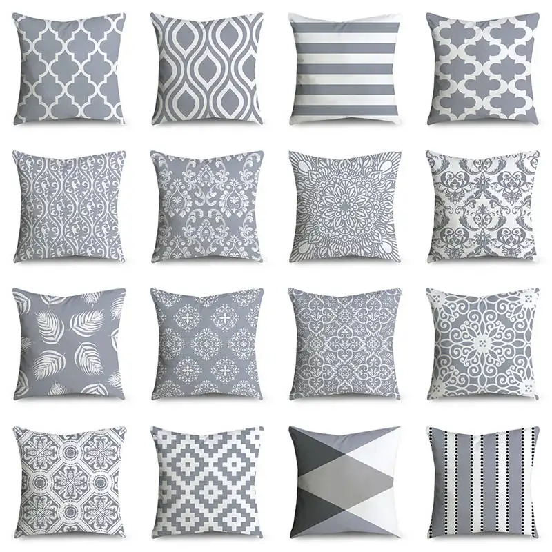 

Grey Color Nordic Style Cushion Cover Throw Pillow Case Striped Dotted Grid Geometric Art Home Sofa Decor Cushion Covers