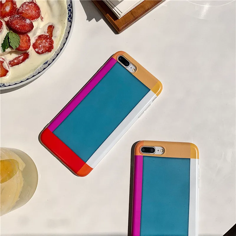 Простые Стильные контрастные цветные чехлы для телефонов iphone XSMax X XR XS матовый IMD мягкий чехол для iphone 6 6S 7 8 Plus задняя крышка fundas