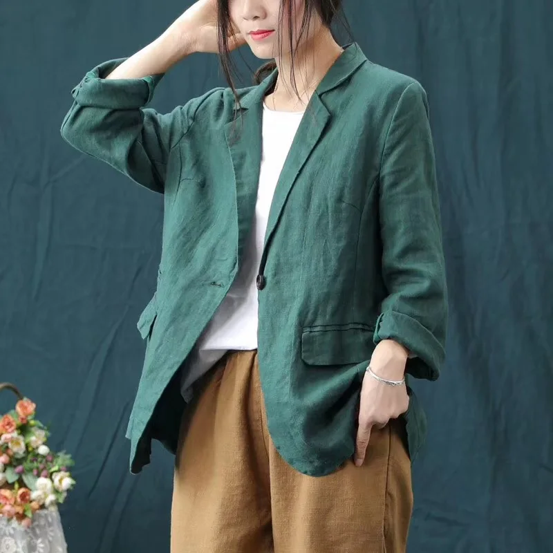 

2019 Vintage Jacket Solid color Casual Loose Women Jacket fall jacket women all match Turn-down Collar jackets female CXCZ40