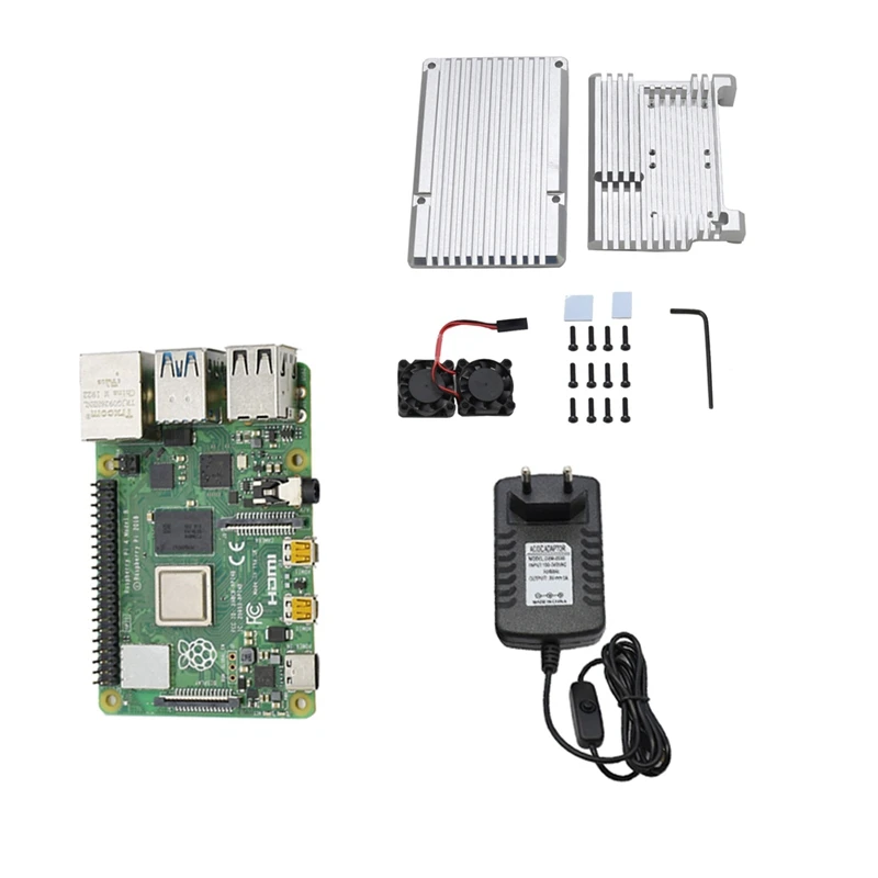 Для Raspberry Pi 4 Модель B 4G ram комплект с алюминиевым ЧПУ сплав защитный чехол охлаждения двойной вентилятор 5 в 3A адаптер питания