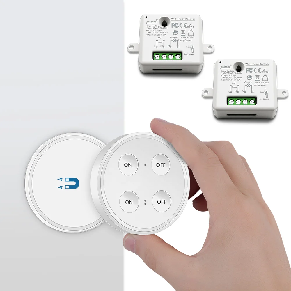

Lighting remote control wireless switch and 2 receivers, control 2 lights by 1 switch, no wire required, easy for installation