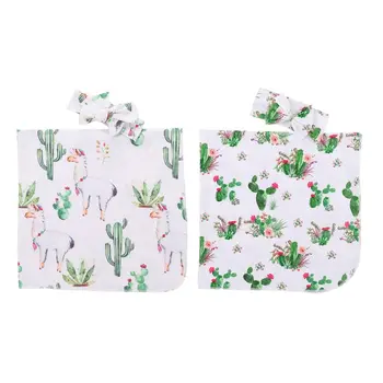 

2pcs/set Baby Soft Swaddle Infant Wrap Cute Alpaca Print Stroller Cover Muslin Bath Swaddling + Headband