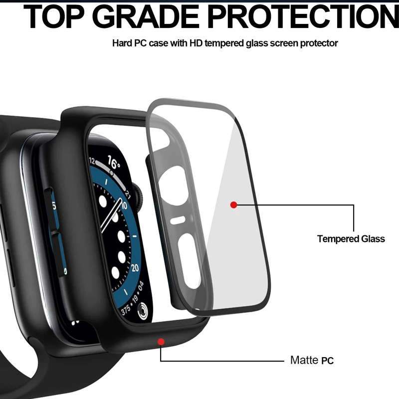 Watch Cover+Tempered Glass for Apple Watch Case 45mm 41mm 44mm 40mm 42mm 38mm,Bumper+Screen Protector for Iwatch 7 SE 6 5 4 3 2