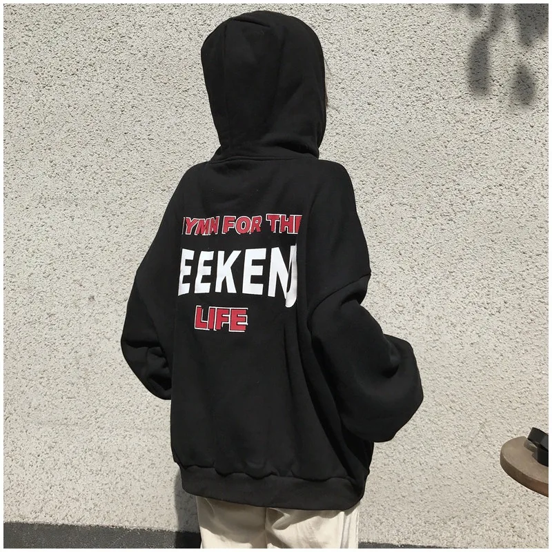 Couplewear Женская негабаритная толстовка женская Свободная Толстовка пара зима флис толстые топы корейский стиль Мода буквы печать