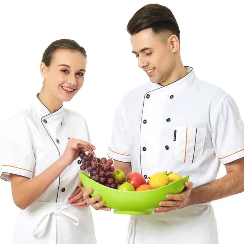 Red Unisex Kitchen hotel Chef Uniform Bakery Food Service Cook Short Sleeve shirt Breathable Double Breasted Chef Jacket clothes