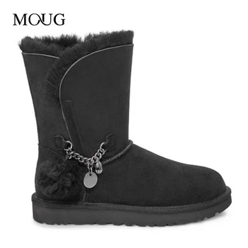

Moug winter shoes women snow boots original Classic Mini Charms flats handmade sheepskin platform ladies ankle boots