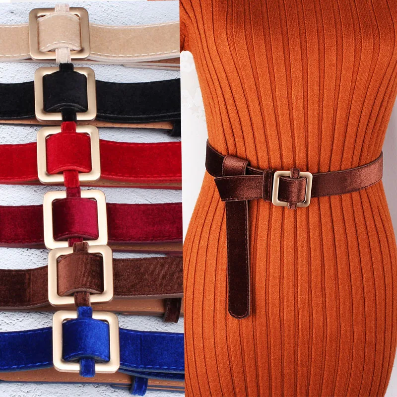 Suede Belts Women's Autumn Winter Coat Belts Strong Color Wild Style Waist Band Pin Buckle Wrapped Flannel Vintage Belts