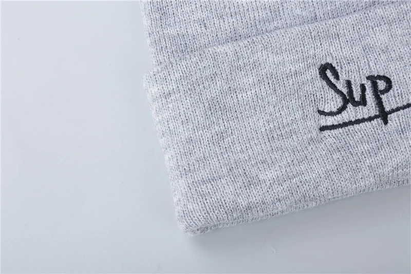 White Black Grey Simple Winter Hats for Woman Letter Sup Embroidery Knitted Caps Man Autumn Hat Female Hip-hop Beanie Bonnet