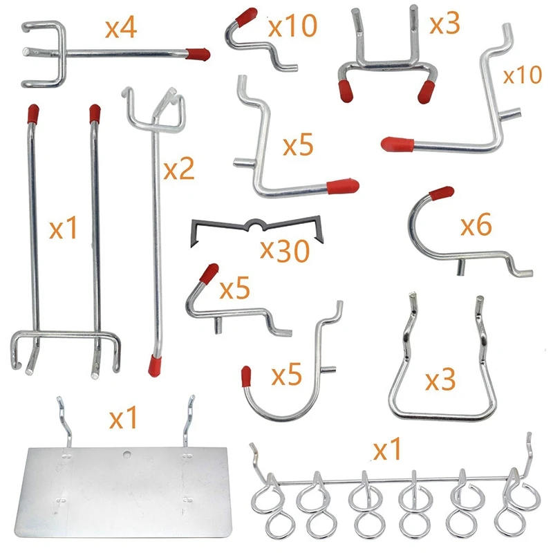 86 шт. Pegboard Крючки Органайзер ассортимент с металлическими крючками, Pegboard ящики и колышки замки