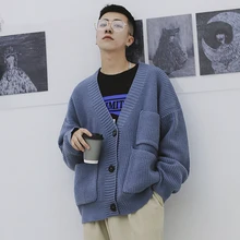 Зимний Кардиган мужской модный однотонный Повседневный свитер с v-образным вырезом и карманами мужской свободный свитер пальто мужской свитер, одежда