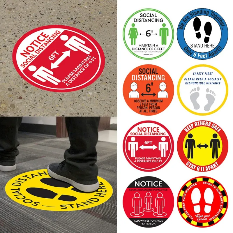 5pcs Social Distancing Floor Decal 6 Feet Safety Isolation Distance Sticker E0Xc 