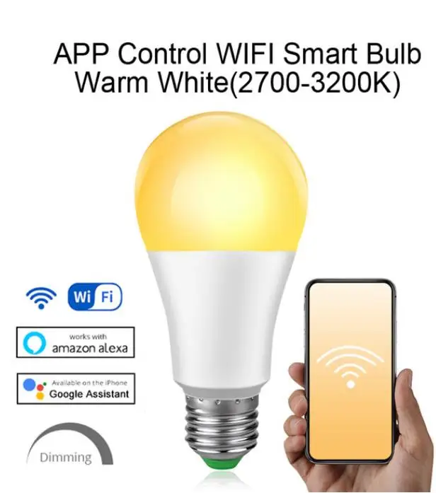 Wifi Warm White 15W E27 85-265 в светодиодный светильник RGB 15 Вт Wifi с управлением через приложение умная лампа 5 Вт 10 Вт RGBW RGBWW светодиодный ИК пульт дистанционного управления Домашнее освещение лампы - Испускаемый цвет: Wifi Warm White 15W