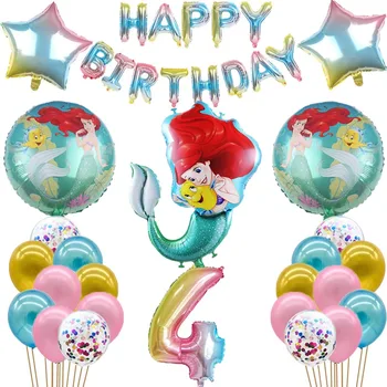 

37pcs/lot mermaid Ariel cartoon princess foil balloons 32Inch Number baby girl pink air baloes birthday party decor kids toys