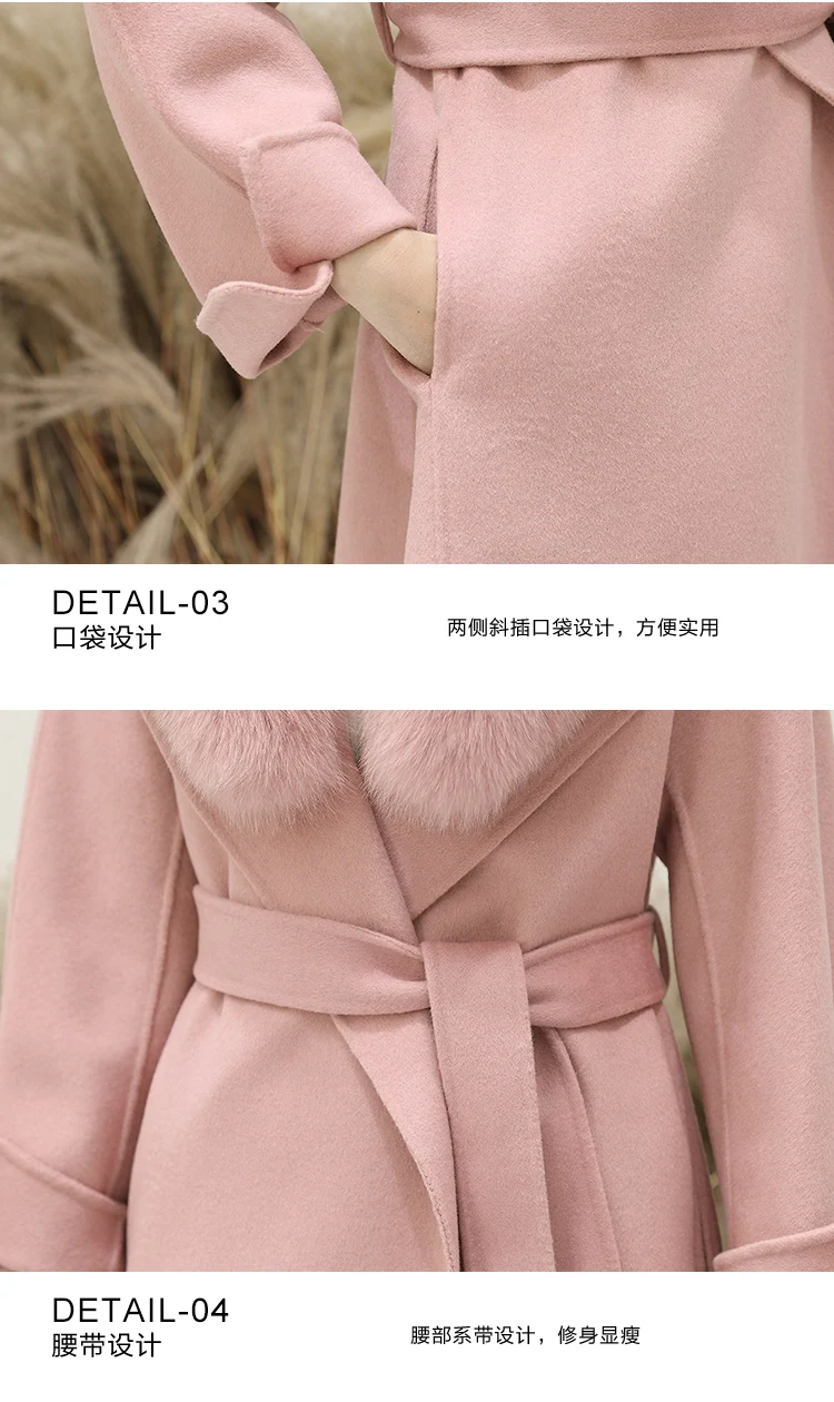 Sale Women 2019 Winter Natural Fox Fur Collar Double-Sided Wool Blends Coat Female Thicken Warm Sheep Shearing Long Overcoat 21