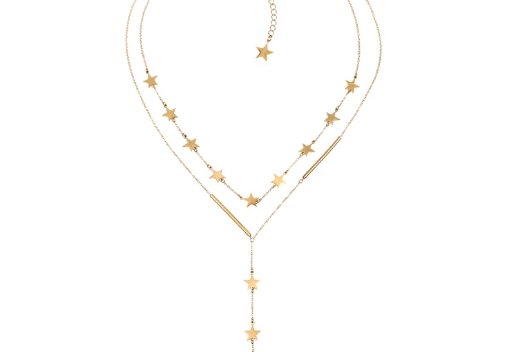 Korean Fashion Charms Double Layer Star / Four Leaf Clover / Love Heart Pendant Choker Necklace Jewelry for Women Girls