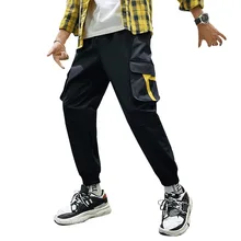 Мужские брюки карго с большими карманами в стиле хип-хоп, уличная одежда, черные осенние брюки, мужские и женские Мешковатые Штаны для бега XX14