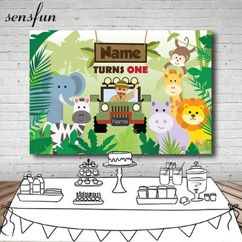 

Sensfun Safari Jungle Party Backgrounds Wild Animals Vehicle Boys Birthday Party Photography Backdrop Customized 7x5ft Vinyl