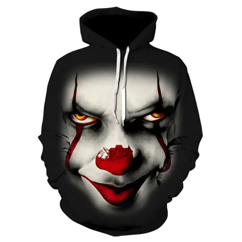 Joker Funny Hoodie Halloween Crazy Smile Pullover Long Sleeve Sweatshirt Fashion Stree Coats Cool Unisex Sportwear mens hoodies