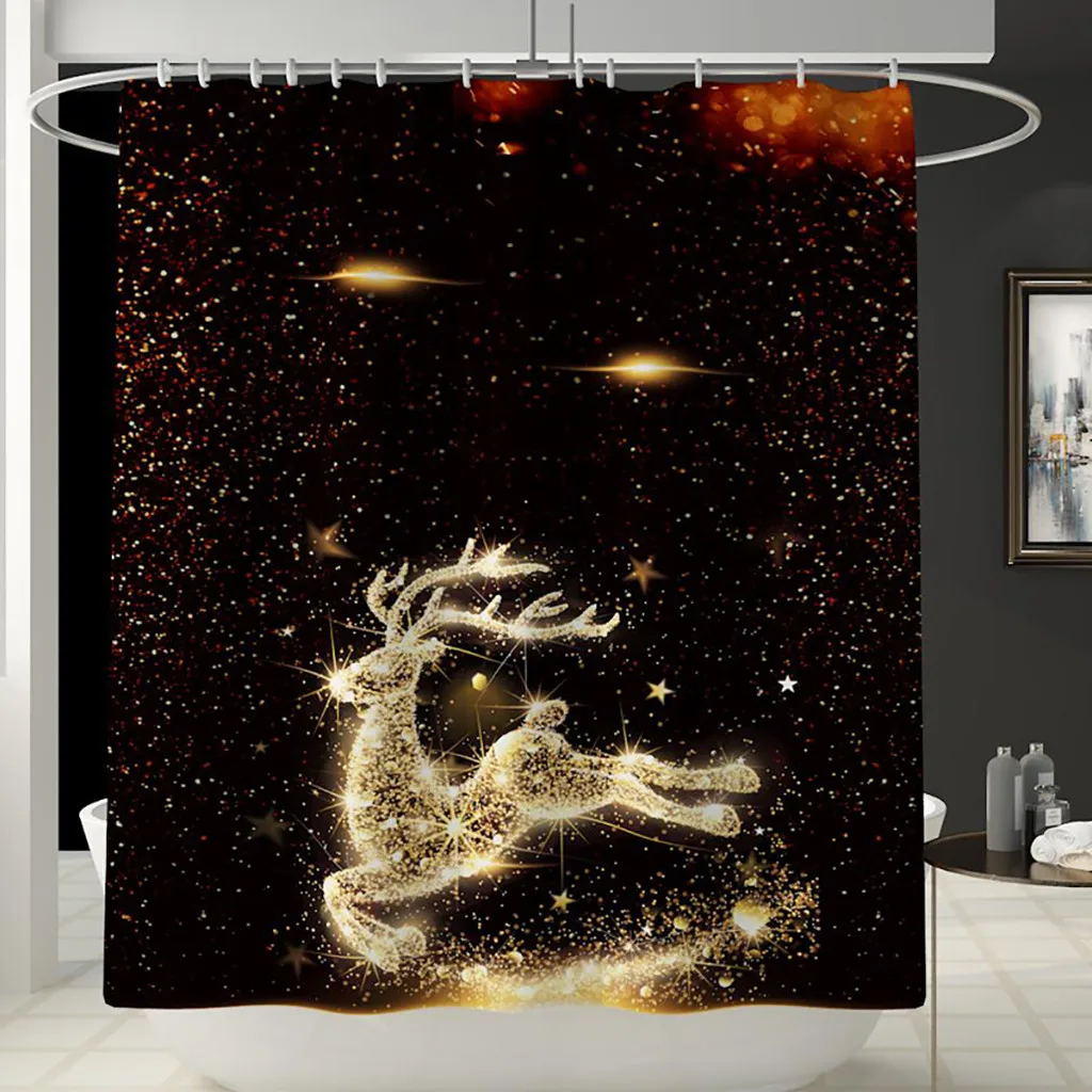 Christmas Elk Print Toilet Bathroom Mat And Shower Curtain Four-Piece Set