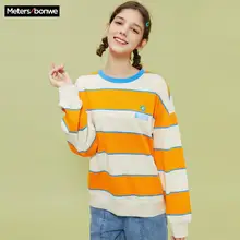 Metersbonwe 2020 nouveau printemps pour haut pour femme ample rayure Hit couleur pull mode impression femme loisirs o-cou sweat-shirt