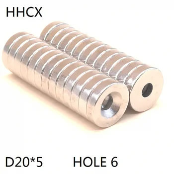 

100pcs/lot disk magnet 20*5 Hole 6 N35 Strong D Countersunk NdFeB magnet 20x5 Permanent magnet for speaker